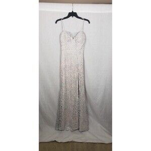 B. Darlin Dress Maxi Long Gown‎ 10 Silver Lace Slit Prom New Years Party Holiday